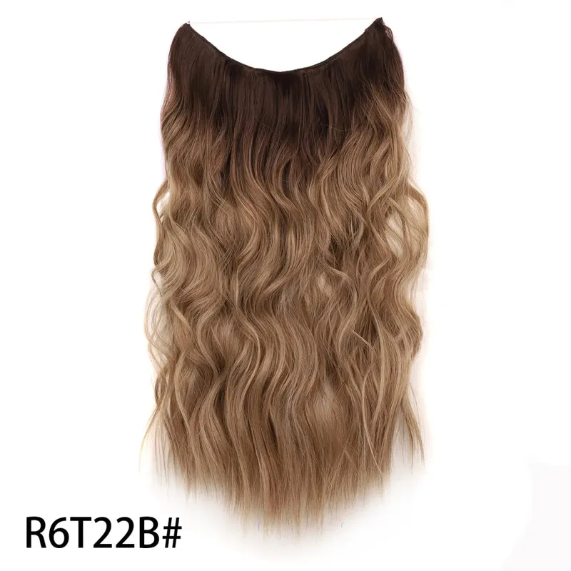 Synthetic Invisible Wire Hair Extensions Long 4 Clips In Wave Curly Hairpiece For Women 20Inch Secret Fish Line Hair Extensions — image 24