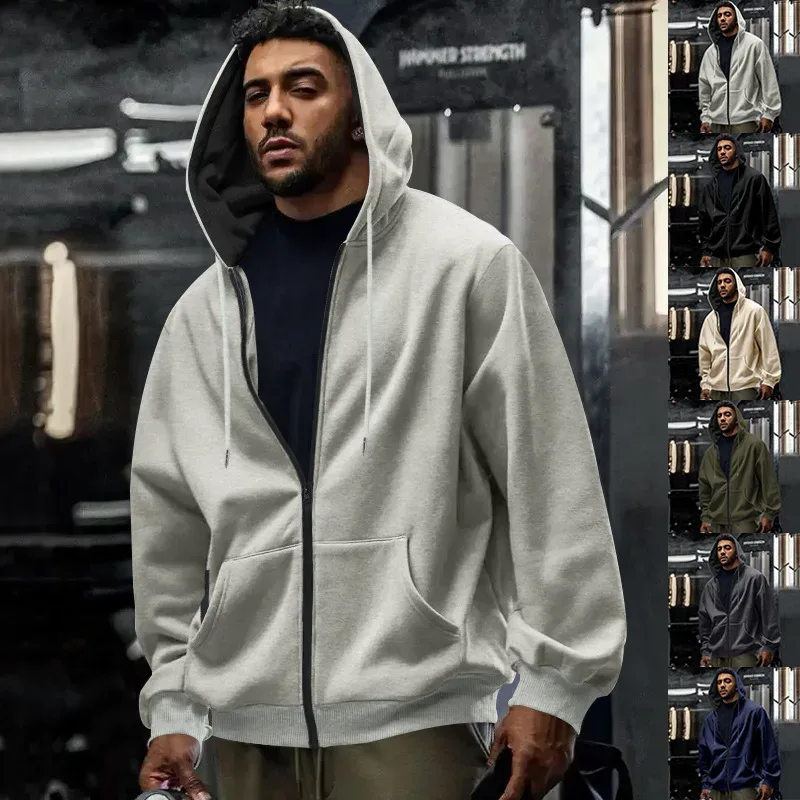 Baru 2026 Musim Gugur Kasual Lelaki Lengan Panjang Zip Bertudung Kot Sweatshirt Fesyen Lelaki Luaran Pakaian Sukan Jaket Hoodies — image 44