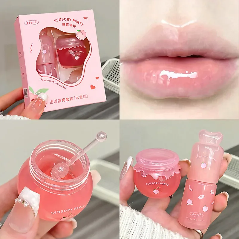 Strawberry Hydrating Lip Balm and Lip Oil Set Light Moisturizing Soothing Tender Lips for Relieve Dryness Lip Care Set Makeup — image 8