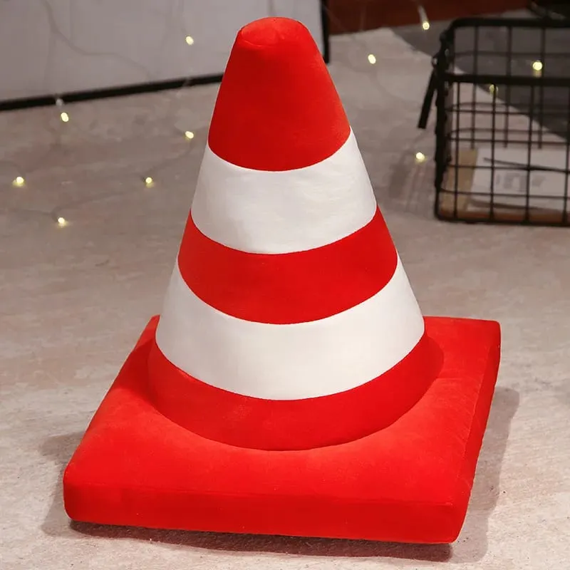 Simulation Traffic cone Plush Pillow Creative Roadblock Stuffed Toy Construction Cone Sign Cushion Doll Kids Boys Road Game Gift