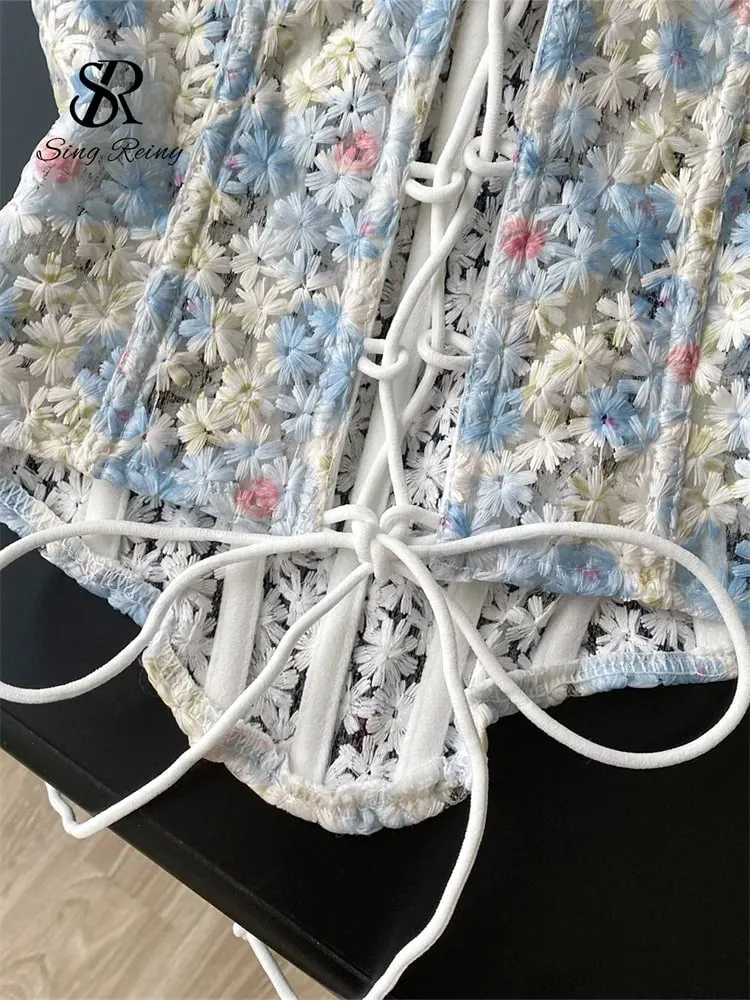 INS Strapless 3D Floral Camisole 2025 Summer Corset Slim Backless Tank Top Sheer Lace Up Holiday Sexy Embroidery Top — image 6