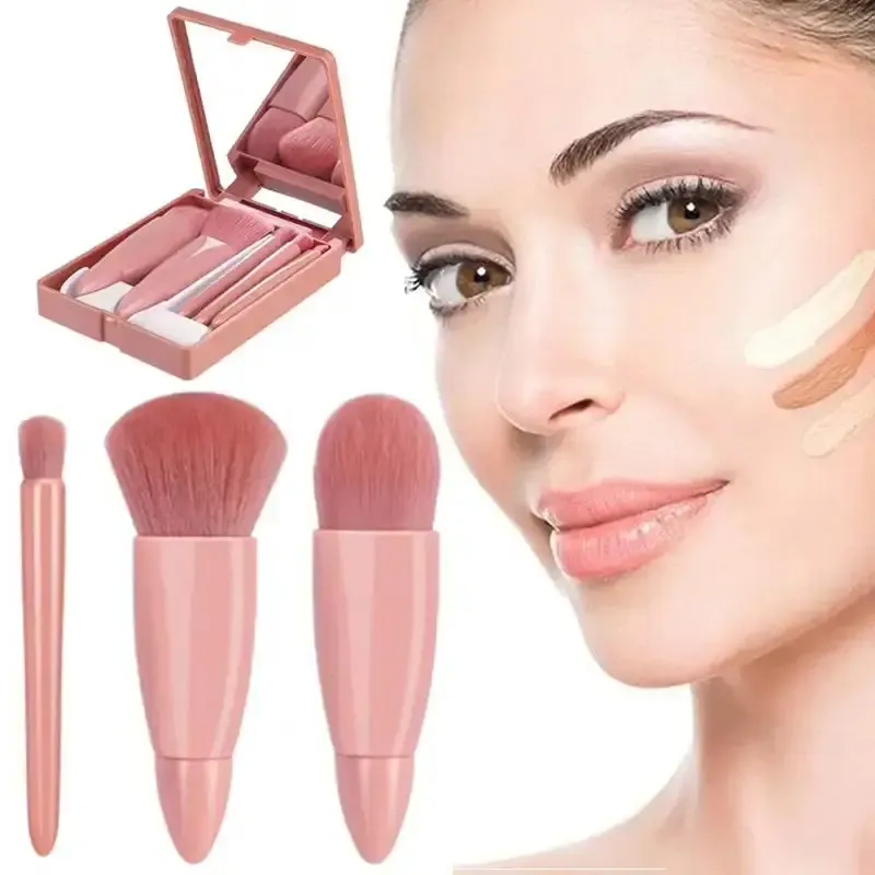 5pcs Mini Berus Makeup Kit Fungsi Kecil Berus Kosmetik Lengkap Dengan Sarung Dan Cermin Saiz Perjalanan Berus Makeup Set — image 1