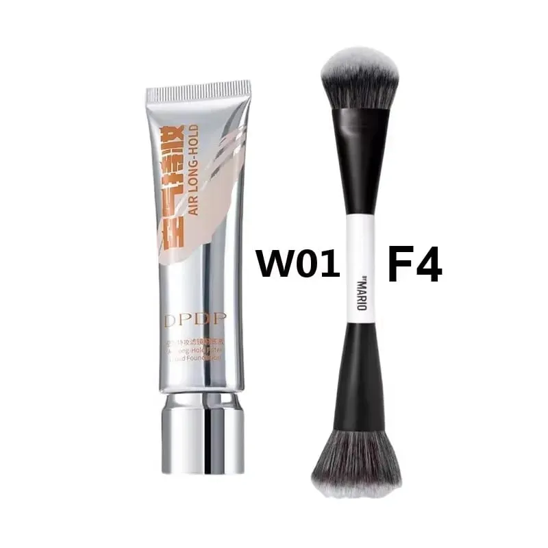 30ml DPDP Long-wear Liquid Foundation with F4 Dual-ended Makeup Brush Set - Base Cosmetic Applicator for Long Lasting Coverage