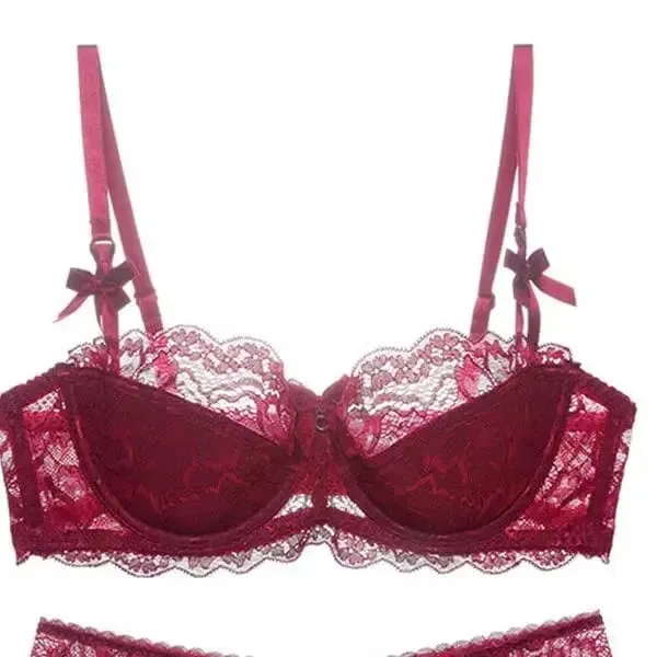 Los más vendidos Conjunto de sujetador de media copa de encaje Sexy para mujer, conjunto de lencería cómoda con aros suaves, Push Up fino elegante, encaje excelente — image 9