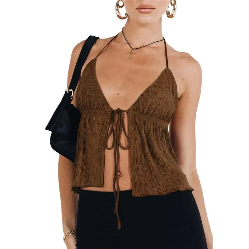 Sexy Summer Cami Top Bowknot Lace-Up Sleeveless Cropped Vest Elegant Youth Clothes Women Fashion Off Shoulder 2024 New — image 7
