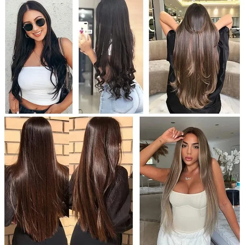 Synthetic 5-Clip One Piece Invisible Hair Extensions Long Straight 24Inch Heat Resistant Hairpiece for Women — image 7
