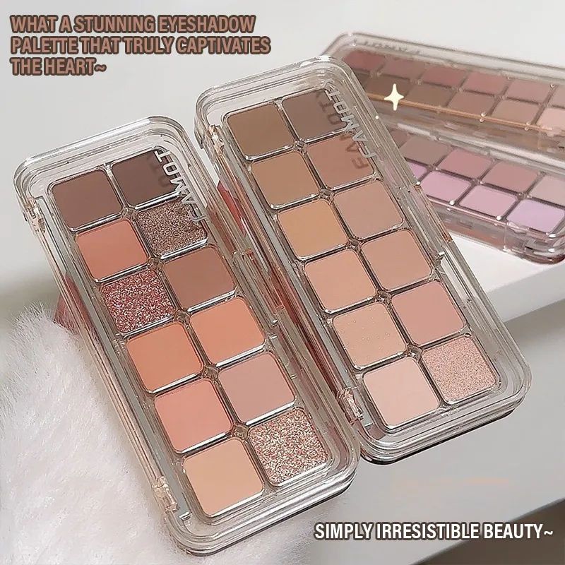Palet Eyeshadow Matte Saturasi Rendah 12 Warna Teh Aprikot Warna Bumi Riasan Mata Matte Pearlescent Tahan Lama untuk Penggunaan Sehari-hari — image 6