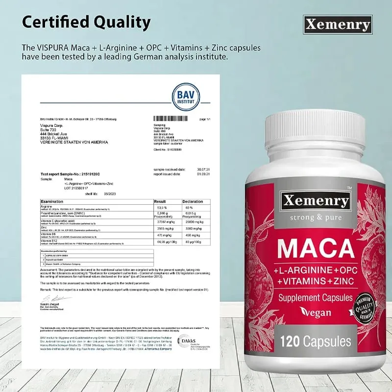 Maca Root Capsules + L-Arginine Vitamins B6 + B12 OPC & Zinc for Men & Women 120 Veggie Caps — image 2