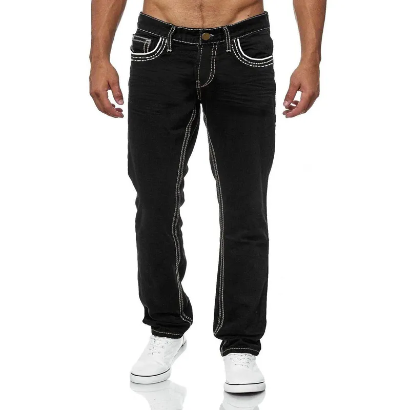 Men Jeans Black Straight Pants Spring Autmun Pockets Denim Casual Tousers Light Blue High quality Streetwear Jeans Men — image 6