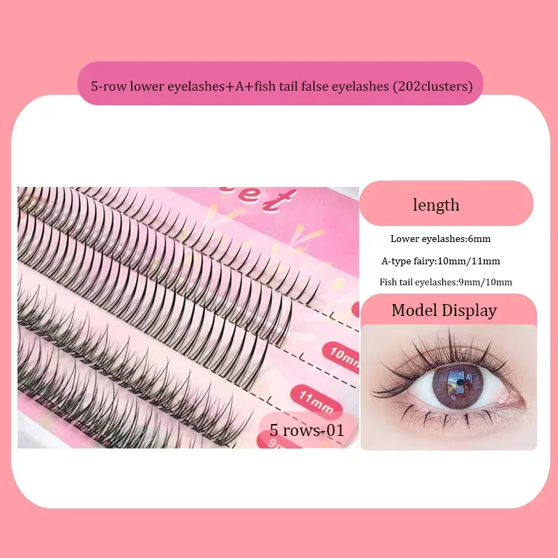 Anlinnet Fishtail + A-type Mixed Hair Five Rows Mixed Natural False Eyelashes Self-Grafting Single Cluster Eyelashes Eye Lash Fa