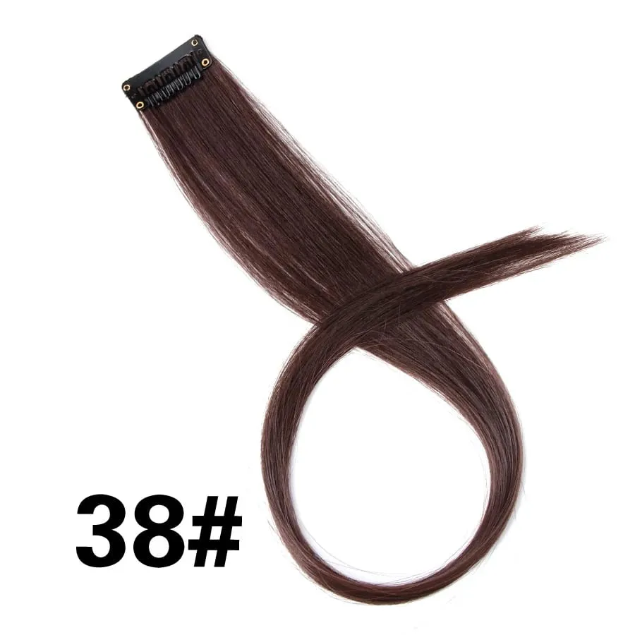 Straight Colored Hair Piece Hair Extensions Clip In Highlight Rainbow Hair Pink Blue Purple Synthetic On Clips For Women Girls — image 44