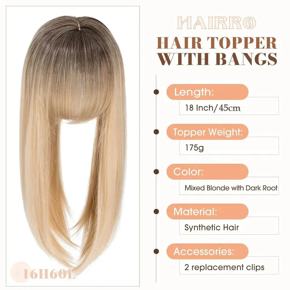 Snoilite Synthetic 18”Topper With Hair Bangs Synthetic Hair Clip In Hair Extensions For Fashion Women Natural Hair Accessories