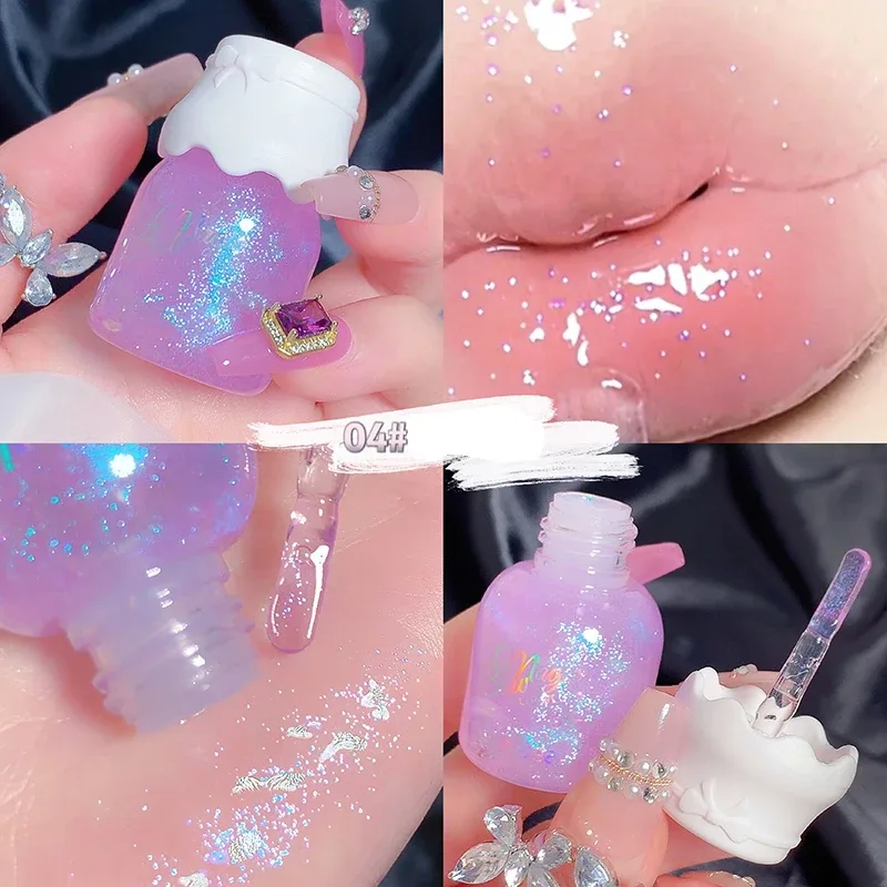 Gege Bear Butterfly Knot Lip Gloss Moisturizing Hydrating Mirror Shine Sparkling Non-Stick Cup Lipstick Beauty Makeup