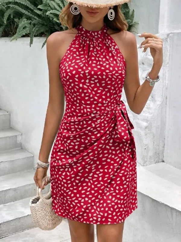 Solid Colored Polka Dot Mini Dresses Women's Camisole Sleeveless Lace Up Dress Summer Vacation Party Dress Robe — image 7