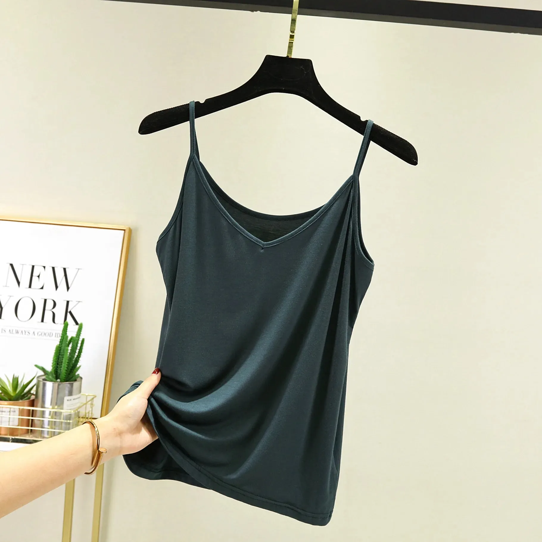 Spaghetti Strap tops Women Halter V Neck Camis Tank Solid color basic sleeveless Camisole Top — image 16