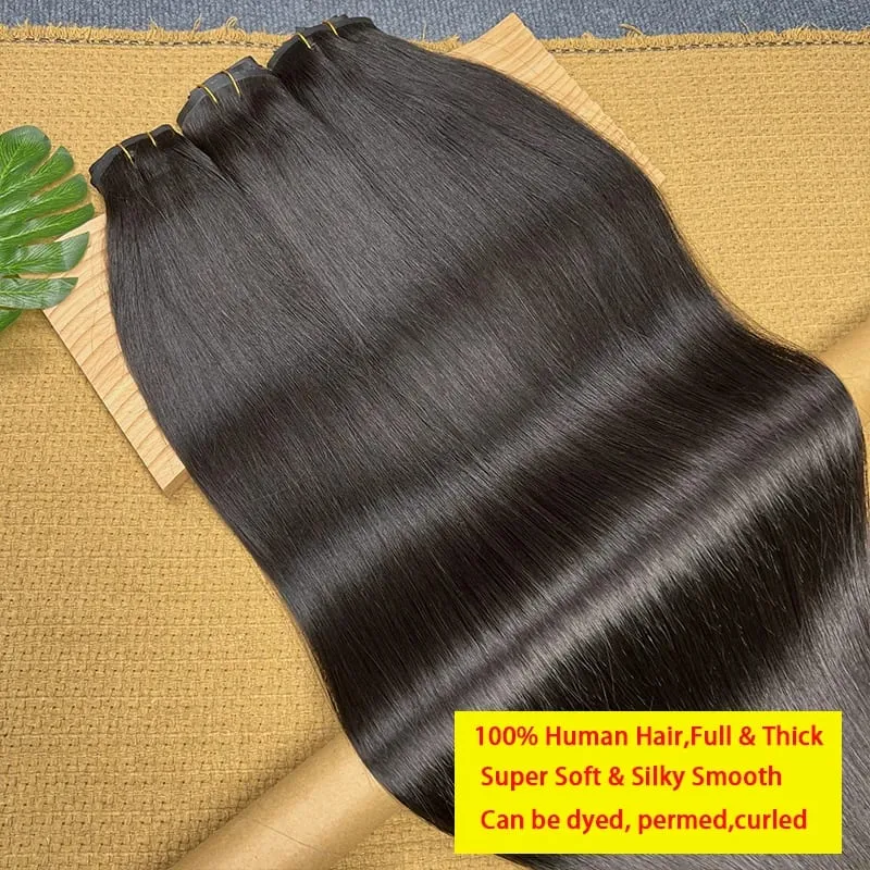 Invisible Seamless Clip Ins Bone Straight Human Hair Unprocessed Raw Hair PU Weft Extensions Full Head 7Pcs/Set Clip on Hair — image 3