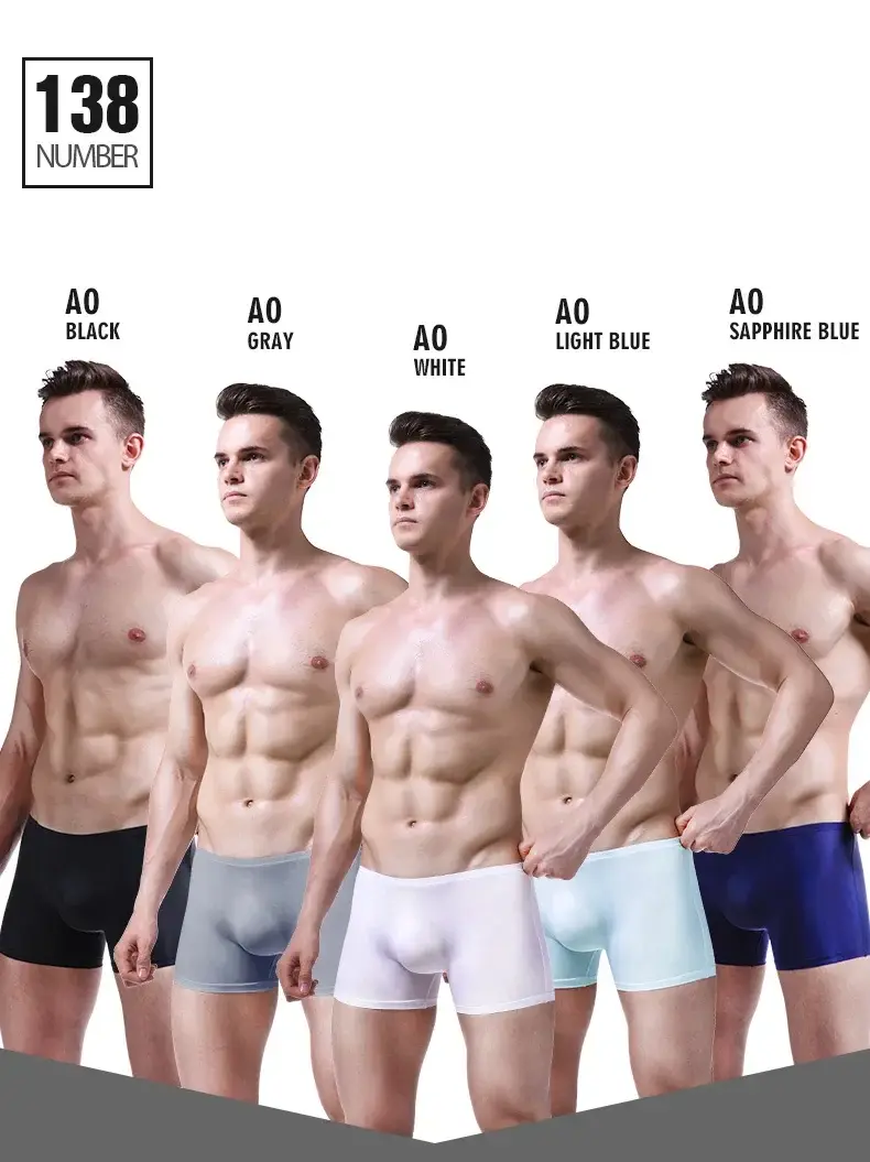 Ice silk underwear men's seamless ultra-thin transparent boxer shorts sexy one piece summer breathable youth tide four corners — image 13