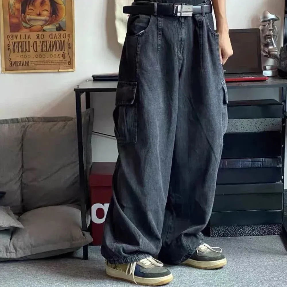 Baggy Jeans Men's Oversize Cargo Korean Black Wide Pants Streetwear Hip Hop Harajuku Male Fashion Straight Denim Pants — image 2