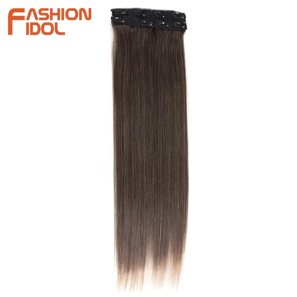 Long Straight Hairstyle 8 Clips In Hair Extensions Blonde 60CM Natural Synthetic Hair Daily Use Hairpiece Fake Hair — image 8