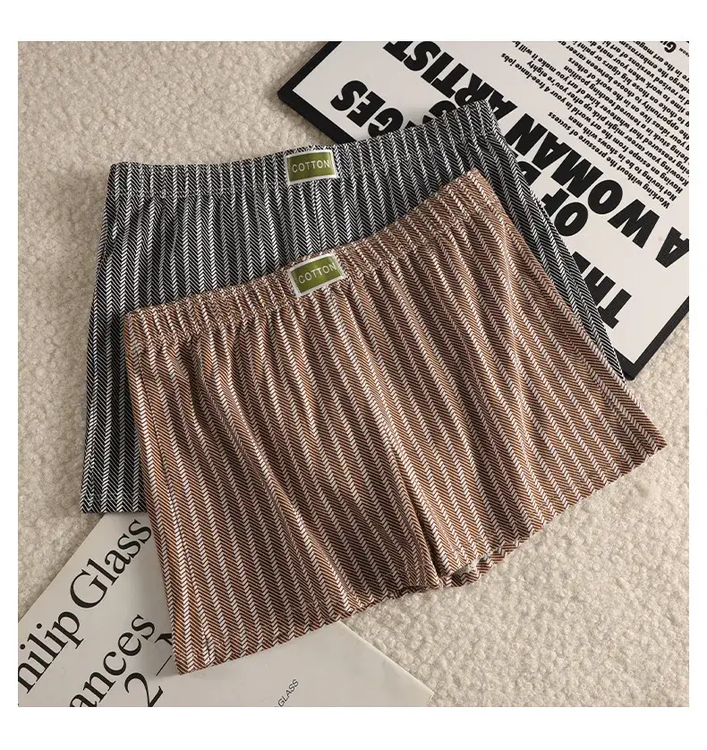 Men's Panties Striped Loose Breathable Home Boxers Underpants Plus Size Soft and Comfortable Cotton Boxers Sports Short Section — image 11