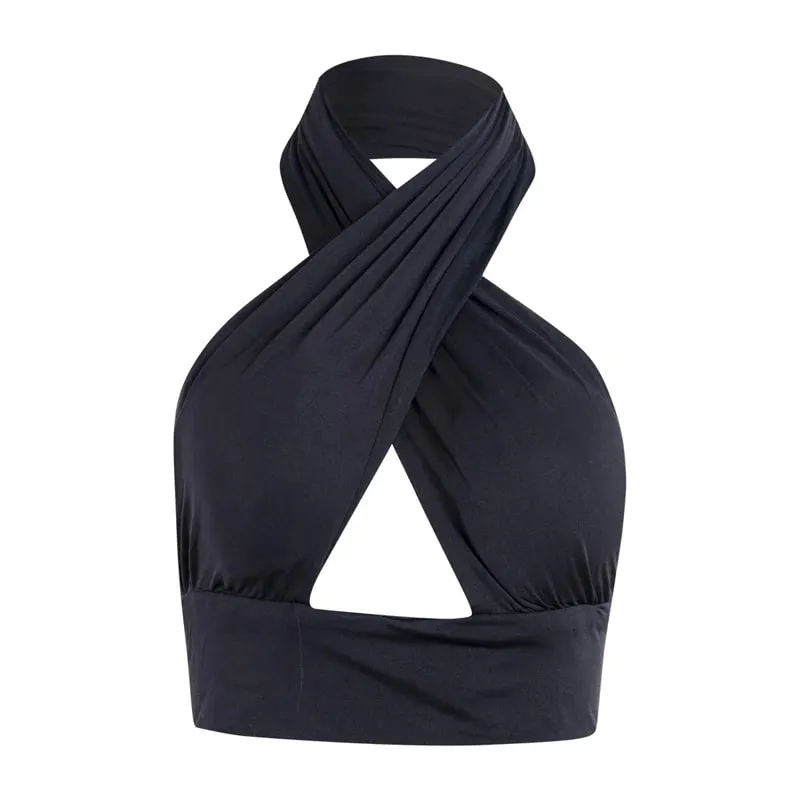 Women's Y2K Criss Cross Bustier Halter Sleeveless Wrap Front Sexy Backless Cami Crop Top Slim Fit Crop Tank Tops Streetwear