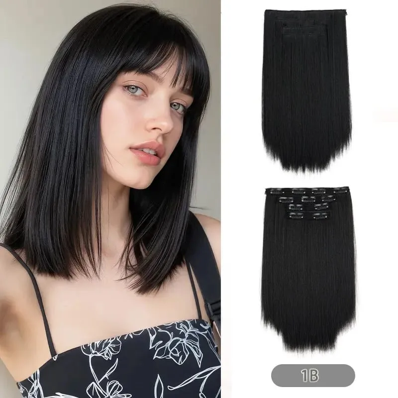 35CM Tổng Hợp 4 Cái/bộ Kẹp Trong Tóc Ngắn Thẳng Kiểu Tóc Tóc Vàng Đen Bộ Tóc Giả Chịu Nhiệt Giả Tóc — image 8