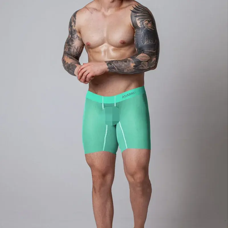 Sous-vêtements Ultra-fins pour hommes, Boxer Long, short rafraîchissant en soie glacée, sous-vêtements transparents pour Fitness, maille sans couture, 0.01mm — image 12