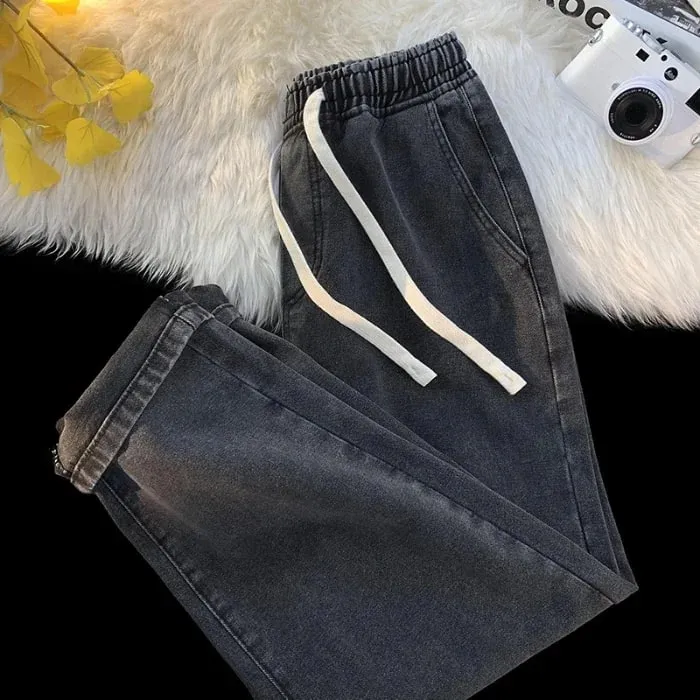 Casual Jeans Men's Baggy Straight Elastic Waist Drawstring Korea Fashion Male Vintage Denim Trousers Streetwear 3XL — image 13