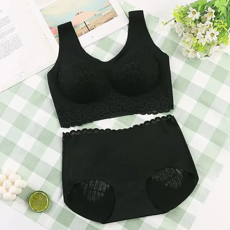 Comfortable Latex 4.0 Bra Women's Underwear Set Wireless With breast Pads Gather Bralette with panties Lingerie 2-pieces Suit — image 3