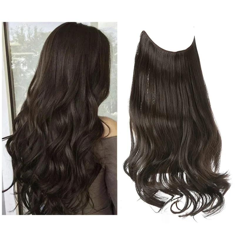 Synthetic Hair Extensions No Clips Fake Ombre Pink Blonde Brown Black Natural Wavy False Hair Piece For Woman — image 34