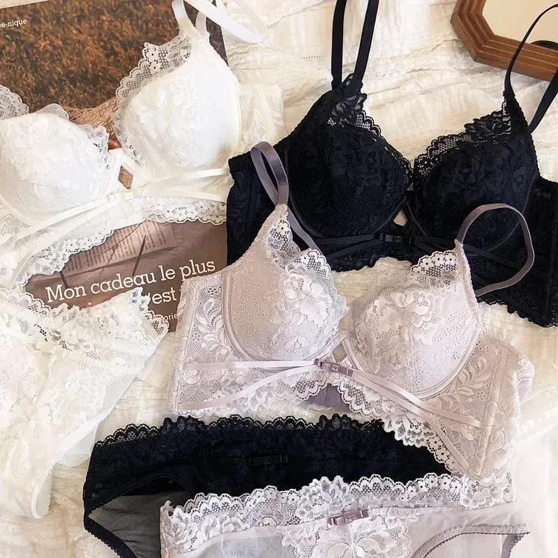 2 個夏薄型カップブラジャーセクシーなレース中空下着セット女性のためのフランス刺繍ランジェリープッシュアップブラジャーパンティーセット — image 4