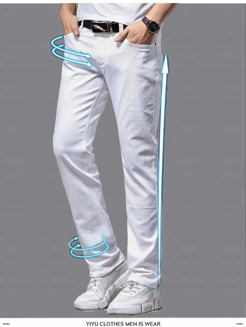 Men White Jeans Elasticity Straight Slim Fit Casual Soft Business Classic Brand Trousers Fashion Advanced Stretch Denim Pants — image 10