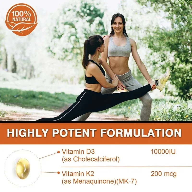 Vitamin D3 10000 IU with K2 200 Mcg 120 Soft-Gels | 2 in 1 Immune Support Healthy Muscle Function and Bone Health — image 6