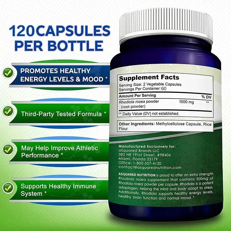 Rhodiola Rosea Max Supplement - 120 Capsules - Golden Root Herb for Stress Relief Mood Focus and Energy 1000 mg — image 4