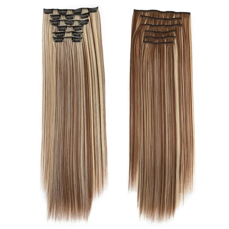 Synthetic Clip in Hair Extensions 6 Pcs/Set 16 Clips Long Straight Hairpieces Clip On Hair Extension for Women Blonde — image 16