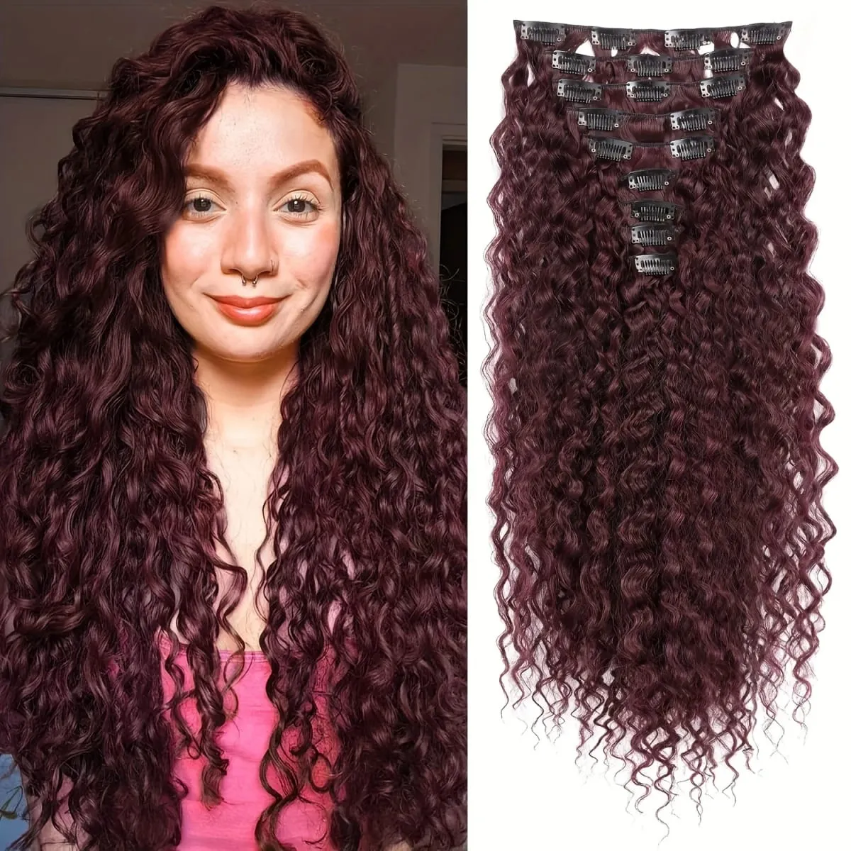 9PCS Excellent Handstitching Clip in Hair Extensions 22 Inch Curly Hair Extension Long Soft Synthetic Hairpieces for Women — image 9