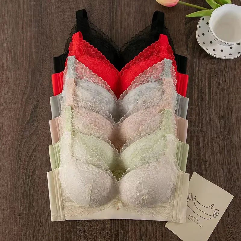 Bra Push-Up Tebal Renda Seksi untuk Payudara Kecil Anti-Kendur Boleh Laras Selesa Tanpa Wayar Pakaian Dalam — image 2
