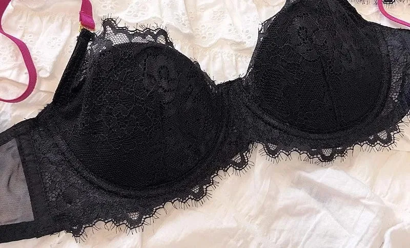 African Dopamine French Lace Underwire Bra Set Push-Up Minimizer Sexy Lingerie for Big Bust Women Thin Soft Cups — image 11