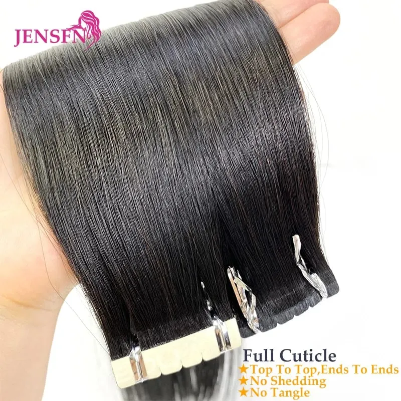 Mini Tape In Hair Extensions 100% Remy Natural Really Human Hair Brown Blonde 613 Straight Seamless Tape Ins For Salon — image 4