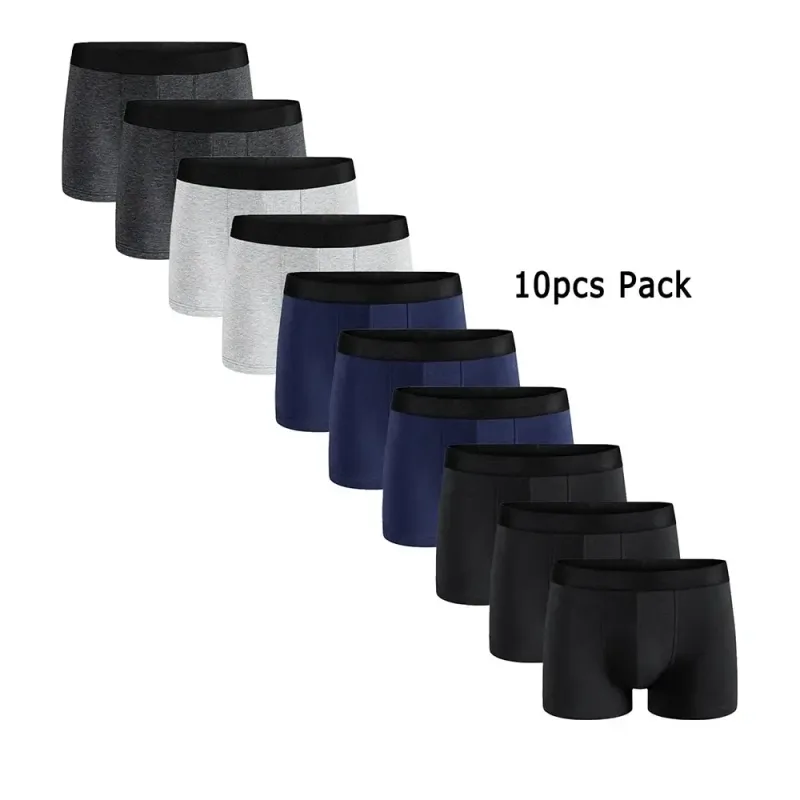 10Pcs Pack Men Panties Solid Color Underwear Male Brand Boxer And Underpants For Homme Luxury Set Shorts Box Slip Kit