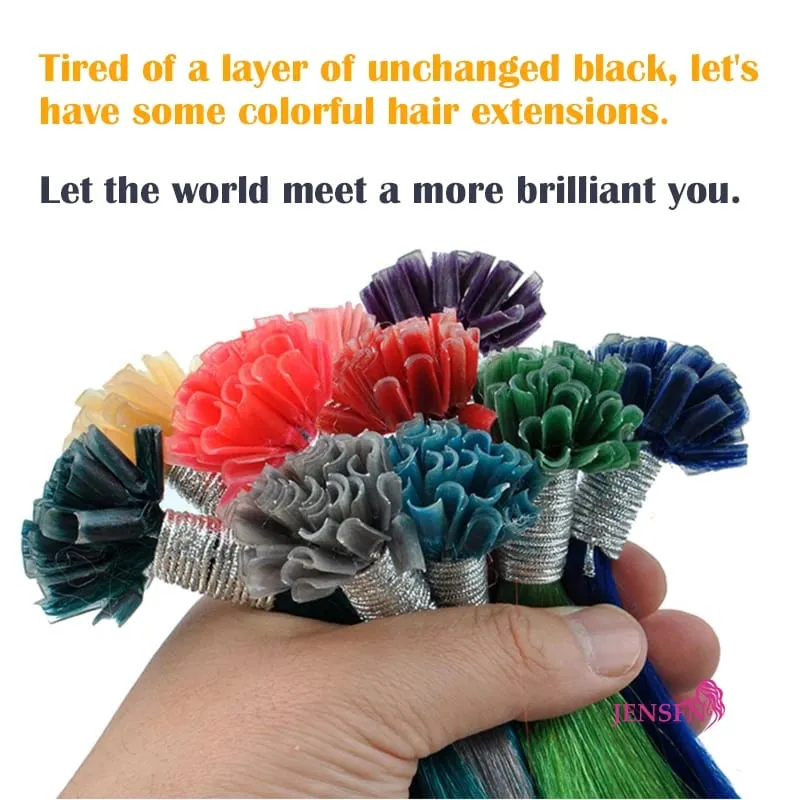 Color Straight Fusion Nail U Tip Human Hair Extensions Keratin 0.5g/Strand 20" Inch For Salon For Women A Variety of Color — image 3
