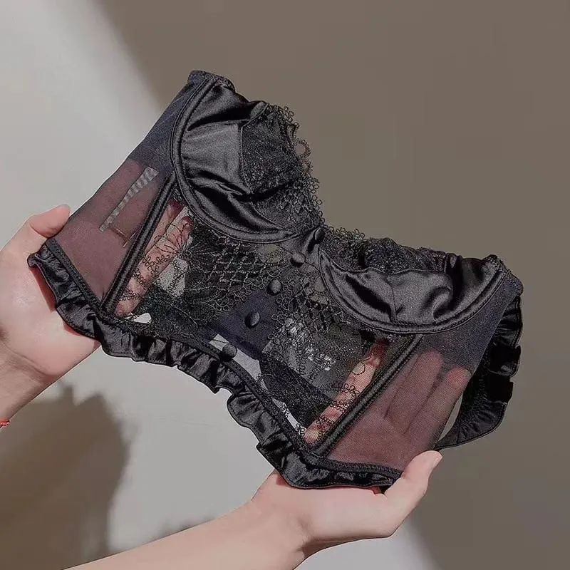 Neue fliegende Schulterweste, Knopf, Spitzennähte, BH, schönes Schulterunterwäsche-Set, Damen-Bralette, zeigt kleine Brust-Dessous