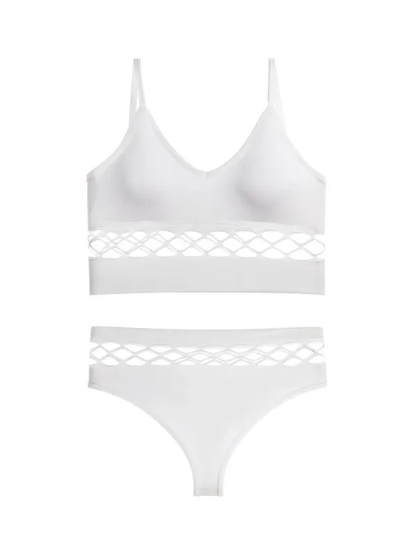 Set di lingerie sottile scavato per le donne Reggiseno push up con busto piccolo senza fili Canotta sportiva traspirante taglie forti — image 7