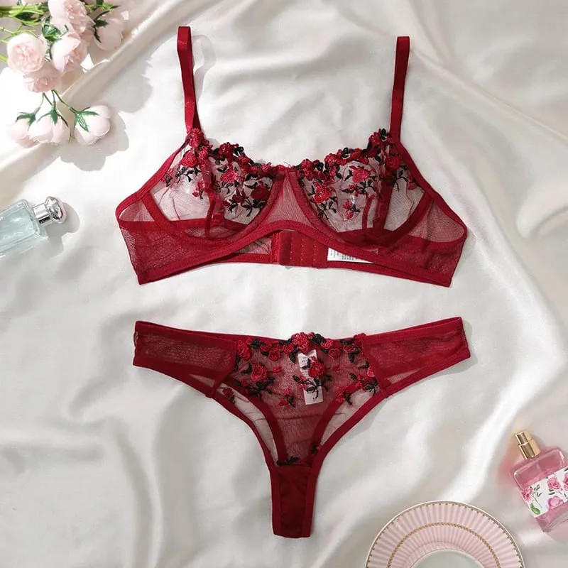 Seksi Dantel İç Sütyen ve Külot Setleri Kadın İç Giyim Çiçek Nakış Bralette Seti — image 9
