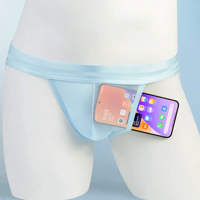 Ice Silk Ultra-thin Men's Underwear Summer Cool Breathable Panties Seamless Sexy U Pouch Men Briefs High Slit Triangle Pants — image 3