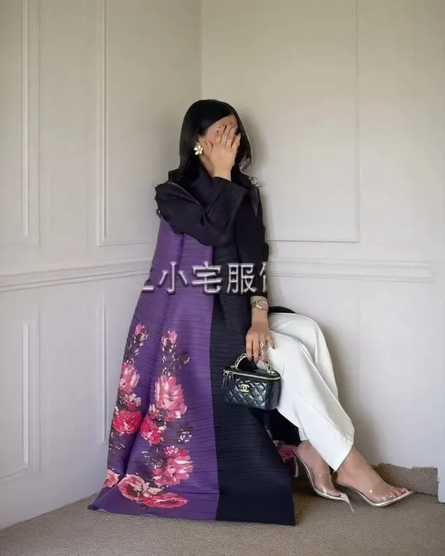 Women's Fold Miyake Pleated Abaya Long Sleeve Print Foldable Collar Robe Cardigan Coat New Winter Fashion Original Design 2026 — image 14
