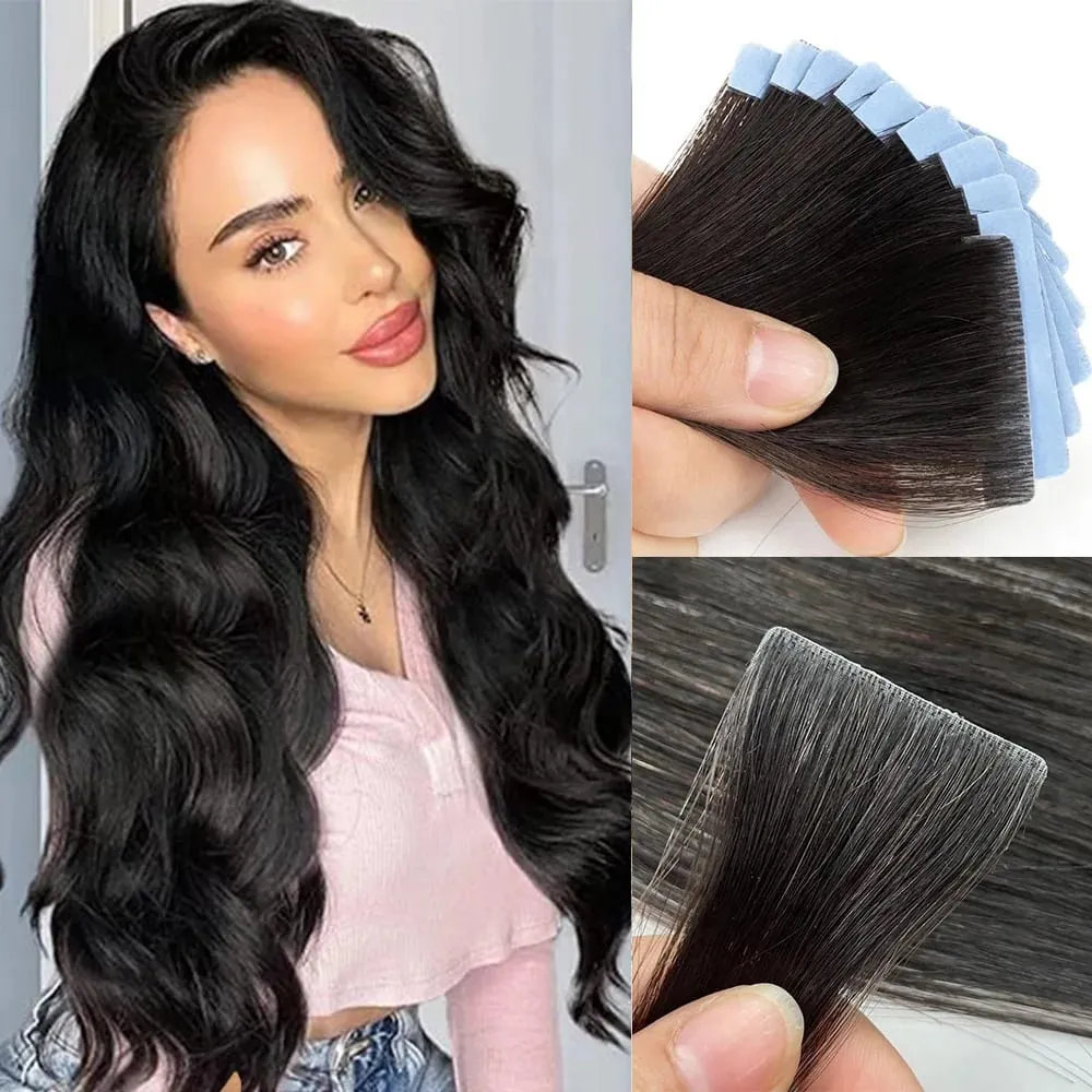 Natural Invisible Tape In Hair Extensions Human Hair Double SideTape Real Human Hair Extensions Black Blonde Brown 10pcs/Pack — image 2