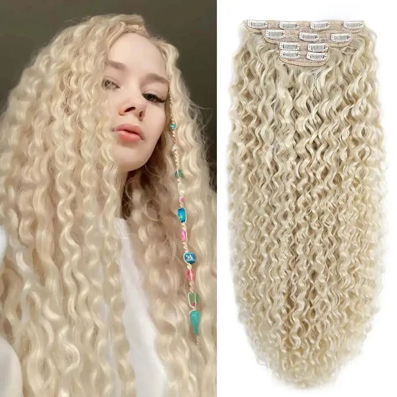 28'' Synthetic Kinky Curly Clip-in Hair Extensions Super Long Water Wave Clip In Hair 160grams 4 Pcs Full Head Hair Pieces