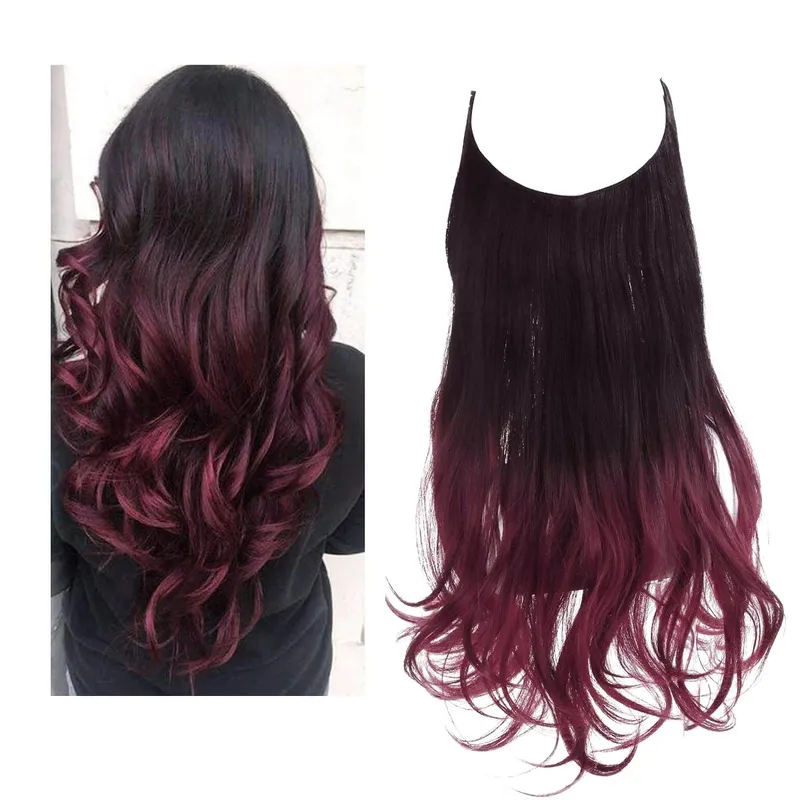 Synthetic Hair Extensions No Clips Fake Ombre Pink Blonde Brown Black Natural Wavy False Hair Piece For Woman — image 14