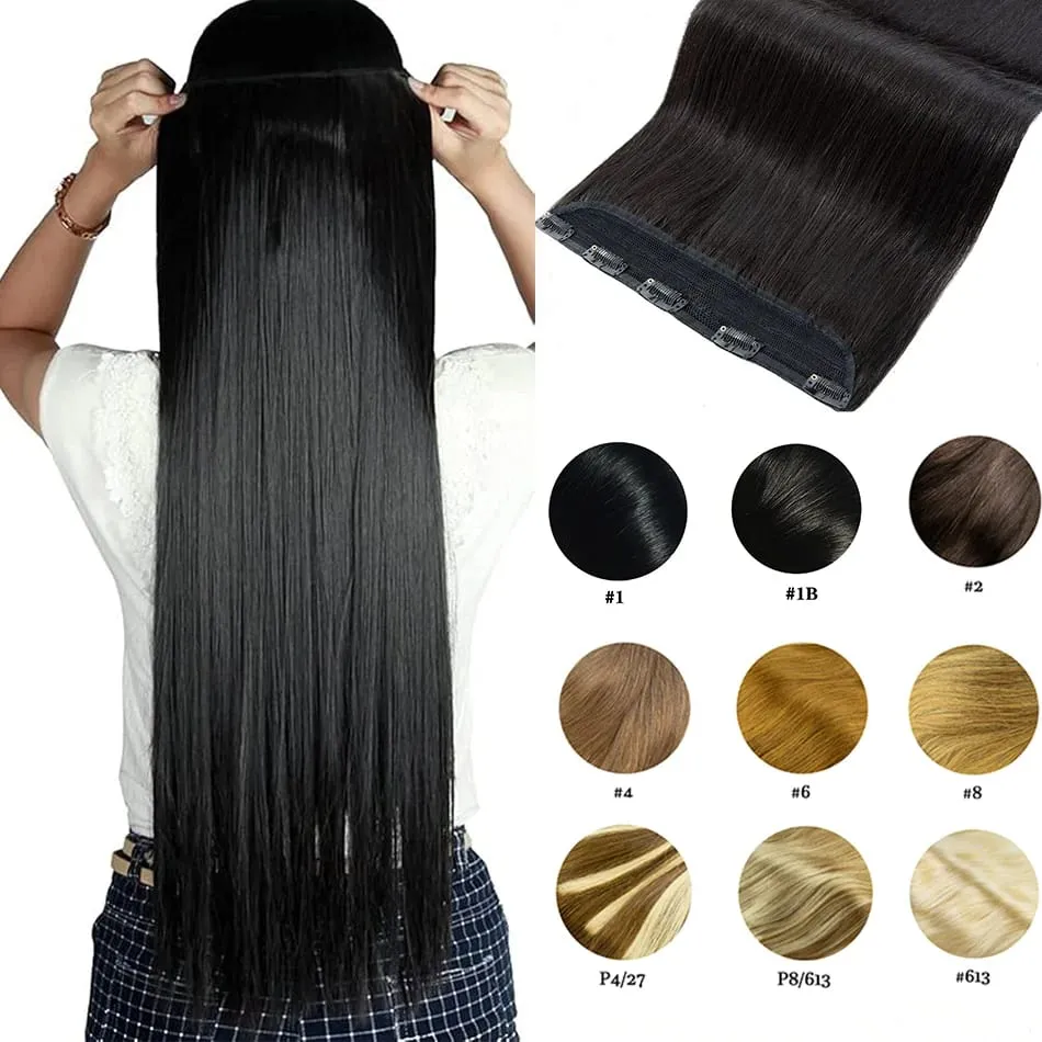 Clip in One Piece Straight 10inches with 5clips Human Hair Extension Brazilian Remy Hairpiece Clip in Hair Extensions Natural — image 2